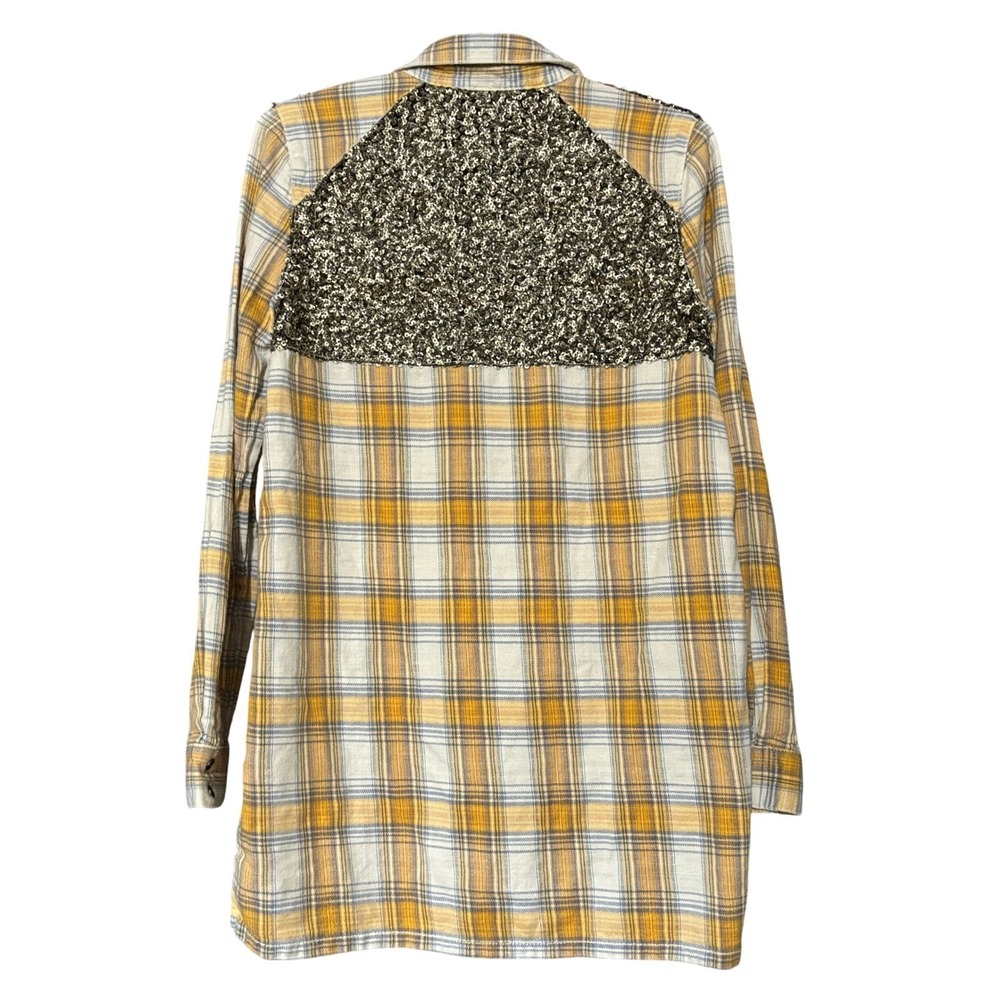 Free People Women's Small Little Bit of Sugar Sequined Flannel Button Up Shirt - Picture 2 of 7